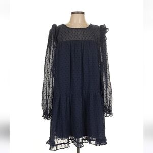 Crystal Doll Navy Swiss Dot Babydoll Dress, Long Sleeves Size L